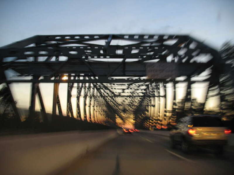I-895 bridge over railroad tracks, traveling westbound, Baltimore, MD, USA