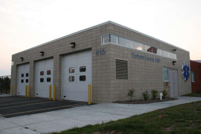 Durham Country EMS station 2 in the early morning in Durham, North Carolina.