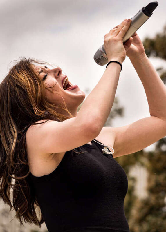 Against The Current performing live at Becker Amphitheater at California State University (CSU) Fullerton, in Fullerton, Orange County, California, on Monday, April 24, 2017.