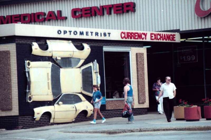 Cermak Plaza, Berwyn, 
Pinto Pelt
by Dustin Shuler, 1988
www.offbeattravel.com/carpark.html
jgarchie@sbcglobal.net\
Cermak Plaza
