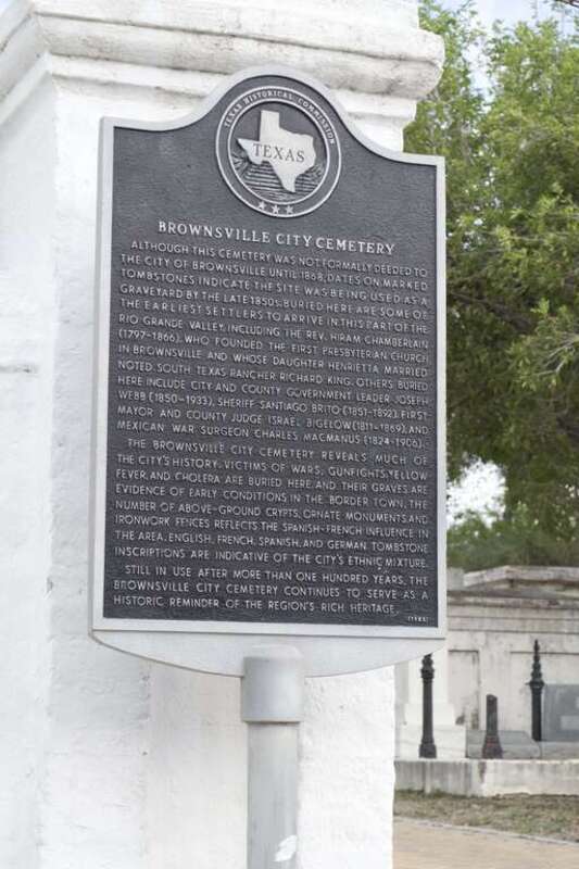 Sign at gate of Brownsville City Cemetery in Brownsville Texas. Listed on the NRHP.