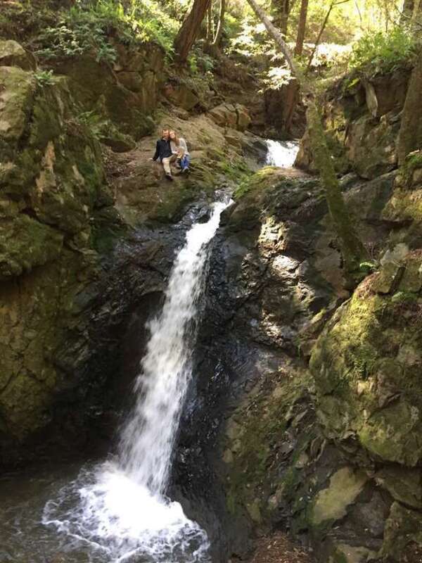Cascade Falls, a 30-foot cascade in Cascade Creek, a tributary of Old Mill Creek in Mill Valley, California
