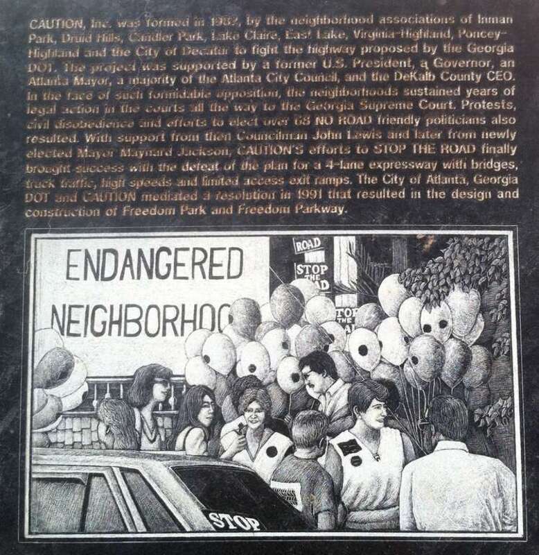 Plaque in Freedom Park, Atlanta about CAUTION