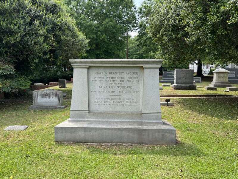 Charles Brantley Aycock tombstone at Historic Oakwood Cemetery