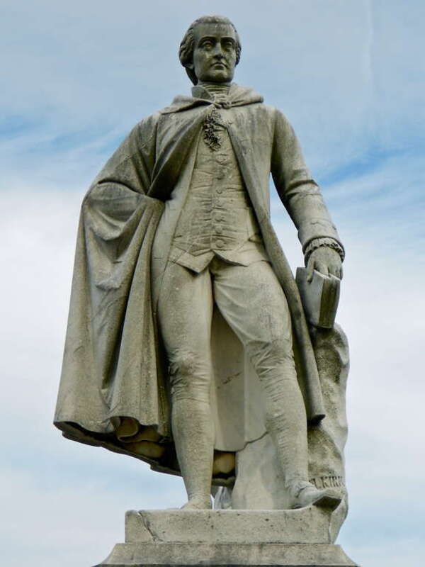 Sculpture of Charles Carroll, signer of the Declaration of Independence, part of the Catholic Total Abstinence Fountain in Fairmount Park, Philadelphia.  Fountain constructed in 1876, sculptor Herman Kirn at Avenue of the Republic &amp;amp; States