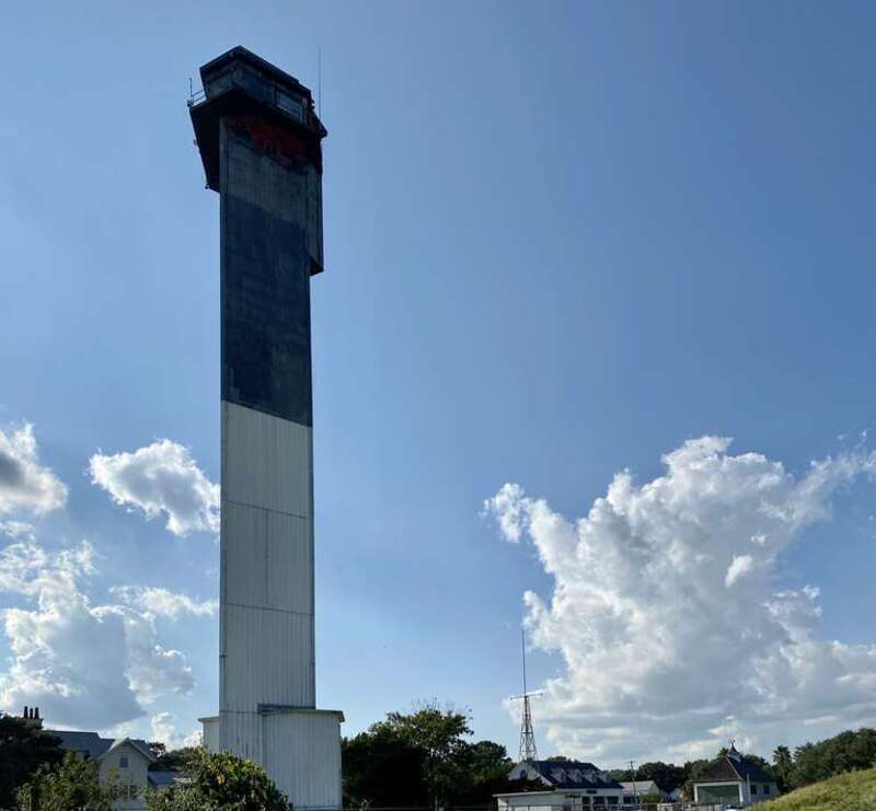 Built in 1962, this was the last onshore manned lighthouse built for the explicit purpose of being a navigational aid in the United States.  The interior of the triangular utilitarian steel and aluminum structure has air conditioning and an elevator,