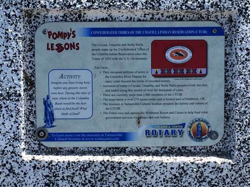 Confederated Tribes of the Umatilla Indian Reservation (CTUIR) marker in Chiawana Park near Lake Wallula in Pasco, Washington.