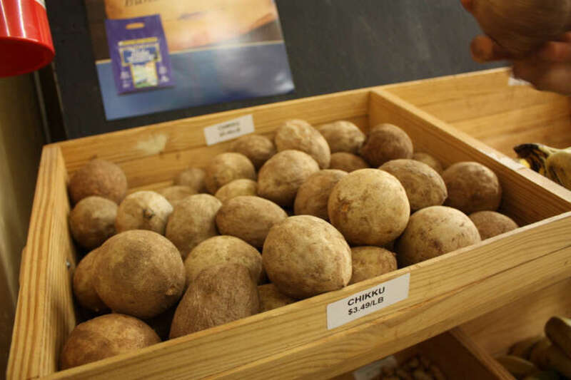 Chikku aka sapodilla. This looks like a potato, but it's a fruit. Bladholm says &quot;The flesh is translucent honey brown to reddish yellow with a slightly granular texture. Juicy and fragrant, the sweet honey-pear flesh melts in your mouth.&quot;  For best