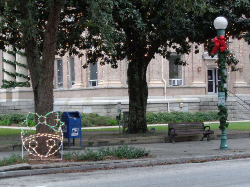 Christmas lights and decorations at Lowndes County Courthouse, Valdosta, Lowndes County, Georgia