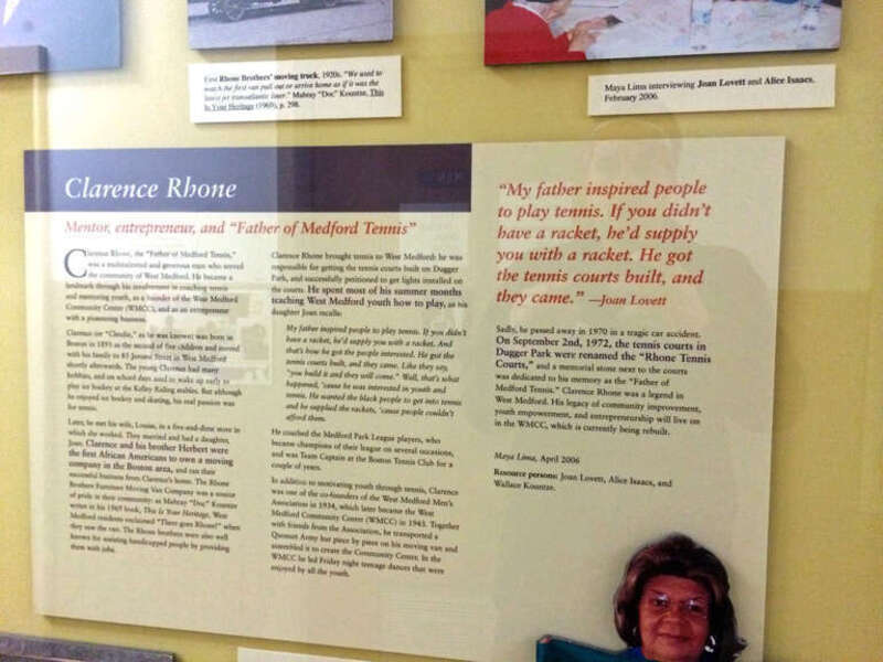 Photo of Clarence Rhone Mural text section in Medford Massachusetts public library.