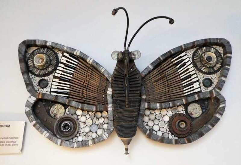 COSI, the Center of Science and Industry, is a science museum in downtown Columbus, OH.
I have visited the museum many times with my Ohio grandchildren.  I enjoy the visits very much.
These are butterflies made of recycled material.  They are created