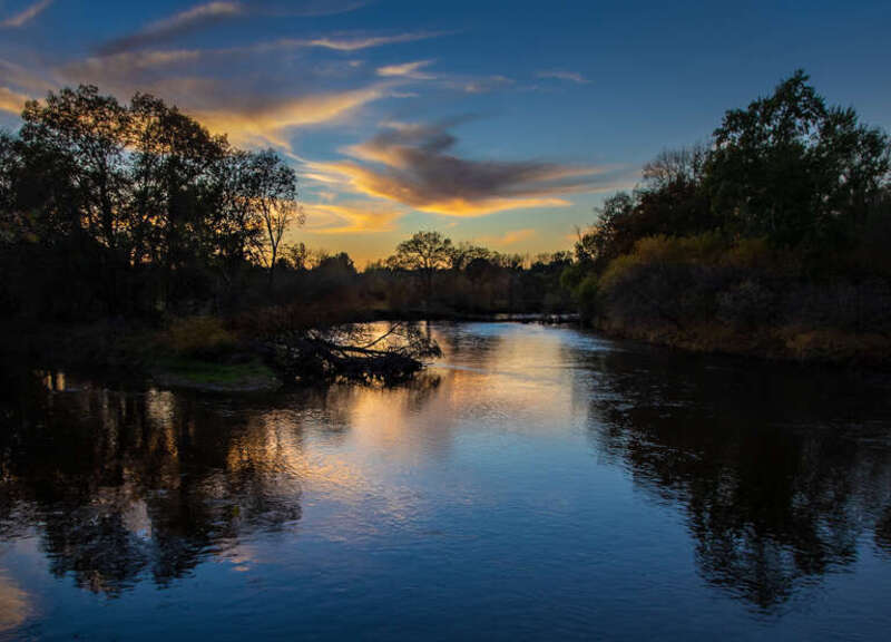 Confluence of the Chippewa and Pine rivers at Chippewa Nature Center, Michigan, US.