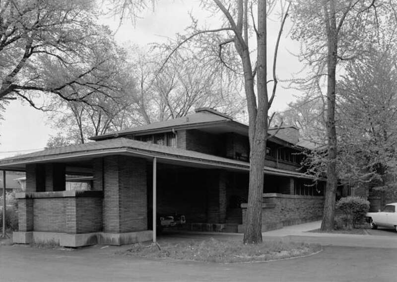 West side elevation and porte cochere of Darwin D. Martin House, 125 Jewett Parkway, Buffalo, Erie County, NY.