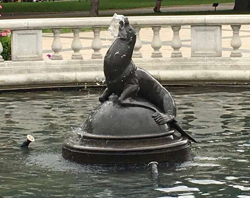 Bronze seal in Horace H. Rackham Memorial Fountain at the Detroit Zoo.