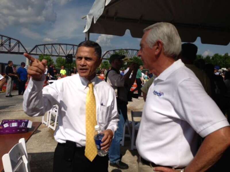 Administrator Mendez speaking with Kentucky Gov. Steve Beshear at the groundbreaking of the $1.3 billion Downtown Crossing in Louisville.