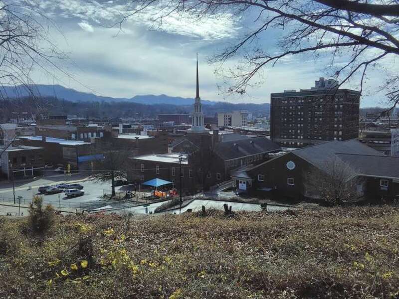 A view of Johnson City on a hill.
