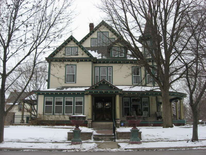 Front of the Dr. Samuel Harrell House, located at 399 N. Tenth Street in Noblesville, Indiana, United States.  Built in 1898, it is listed on the National Register of Historic Places, and it is part of a Register-listed historic district, the