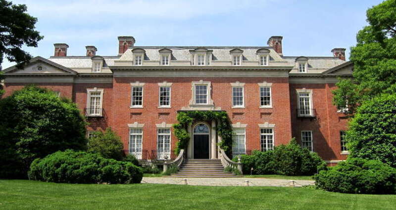 The facade of Dumbarton Oaks, a historic estate and home to the Dumbarton Oaks Research Library and Collection, located at 3101 R Street NW in the Georgetown neighborhood of Washington, D.C.
The central portion of the home was built in 1801 by