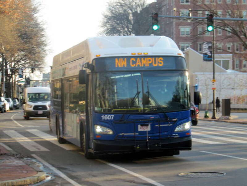 EZRide bus on Massachusetts Avenue at MIT in December 2017