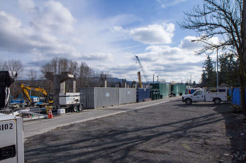 Looking inside the former South Bellevue Park &amp;amp; Ride where column construction is taking place