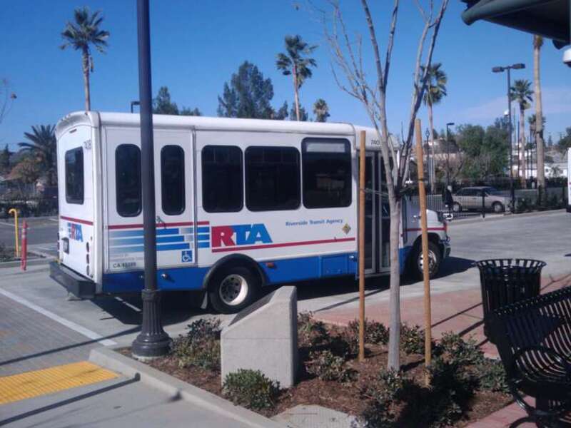 RTA #7408, an El Dorado National Aerotech cutaway van serving route 30 at the Perris Transit Center