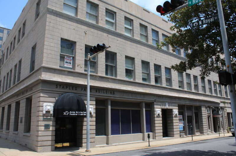 100 North Royal Street (Emanuel Building) in Mobile, Alabama. (c.1850).  On the National Register of Historic Places.