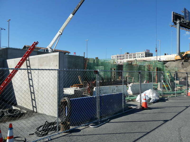 Construction work on the footbridge - part of construction of a second platform - at Worcester Union Station in September 2022