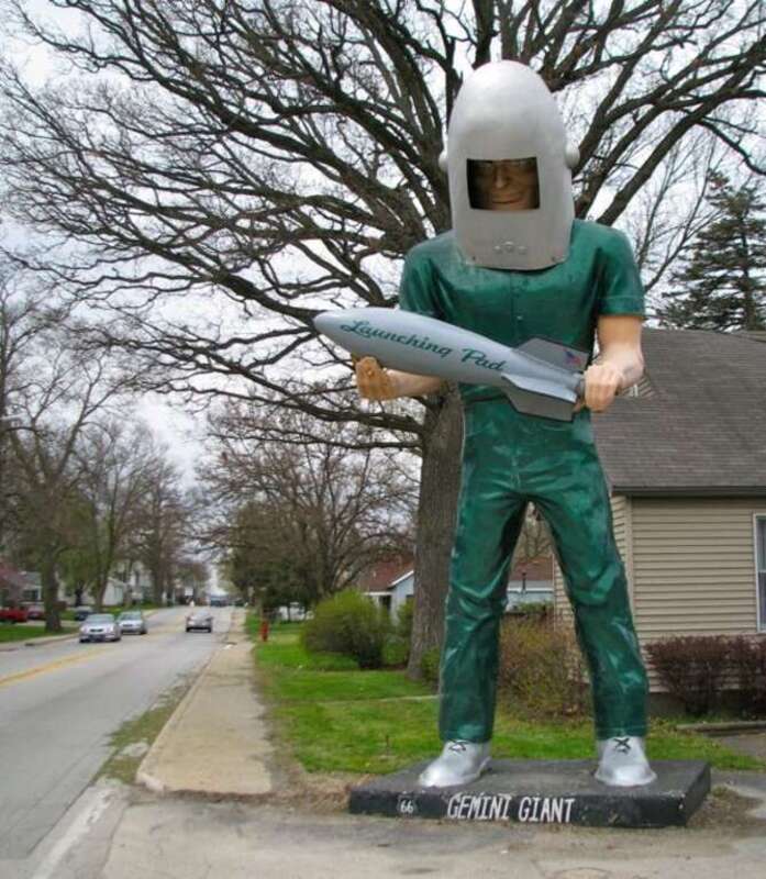 The famous Gemini Giant outside the Launching Pad Cafe on Route 66 in Wilmington IL.