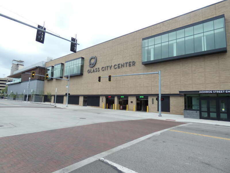 Photo showing the renovated exterior of the Glass City Center in Toledo, Ohio.