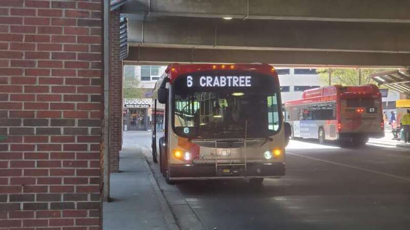 Here is a 2021 Proterra ZX-5 #2101 operating on GoRaleigh's 6 route on GoRaleigh Station, ready to begin service to Crabtree Valley Mall.