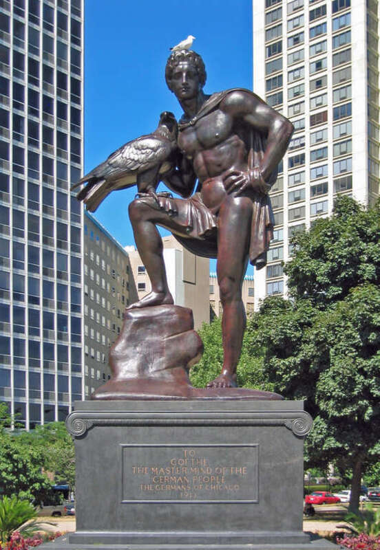 Goethe Monument in Chicago, Illinois, sculpted by Hermann Hahn (1913); dedicated on June 16, 1914. See Search results for Goethe Hahn. Collections Search Center. The Smithsonian Institution. Retrieved on 2011-08-17. Statue is located southwest of the