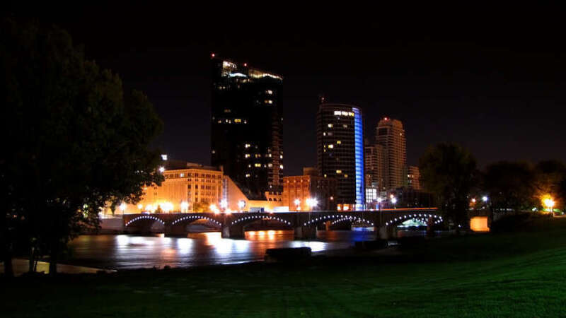 The skyline taken from the Gerald R. Ford Museum grounds on a nice fall evening. I am glad to have a new camera after my other was taken. The large size is in a dimention for HD.