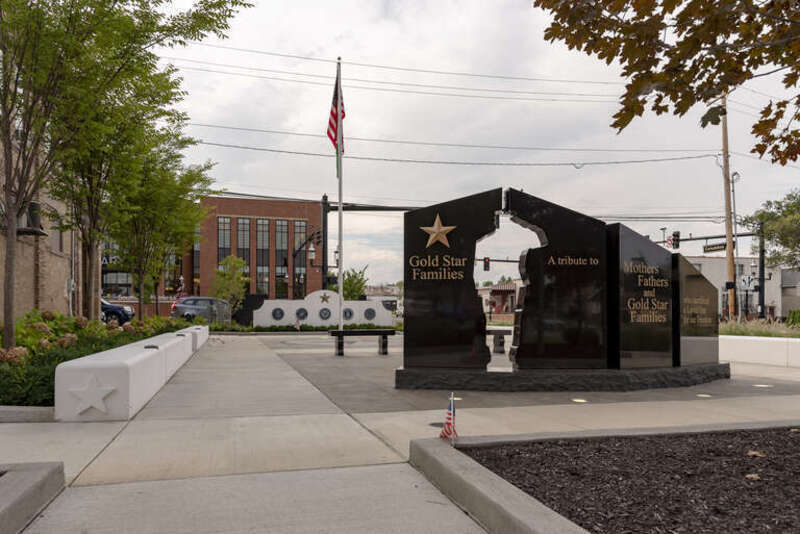 A monument to Gold Star families in Grove City, Ohio. Viewed looking northwest.