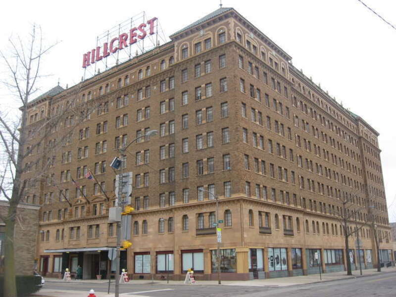Front and eastern side of the Hillcrest Hotel, located at 1603 Madison Avenue in Toledo, Ohio, United States.  Built in 1929, it is listed on the National Register of Historic Places.