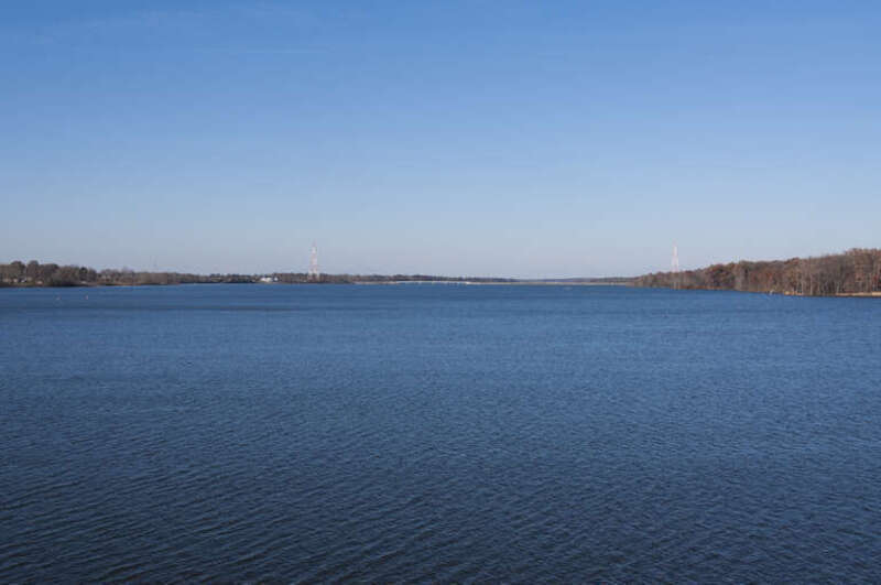 Hoover Memorial Reservoir created by Hoover Dam located in Blendon Township, near Westerville, Ohio. This reservoir is a major water source for the city of Columbus, Ohio. It holds 20.8 billion US gallons (79,000,000 m3) of water and has a surface