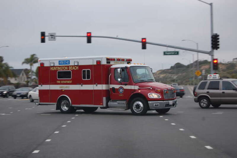Huntington Beach Fire Department Ambulance 42 en-route to Hoag Hospital in Newport Beach, California.