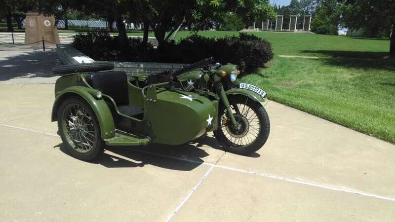 Unknown Japanese Motorcycle with a .50 Calibre machine gun mounted to the sidecar. Just the thing for dealing with those aggressive drivers! At The Eisenhower Centre.