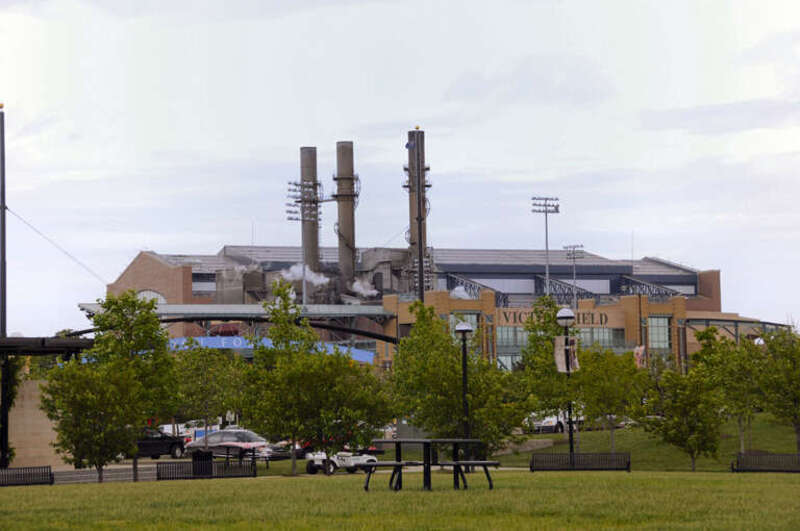 Indianapolis Canal Walk — you can see the victory field - Indians Baseball team. the famous ugly Power Plant and chiller, and behind it the newly constructed Lucas Oil Stadium with retractable dome. future house of the colts.

PS for saturating sky.