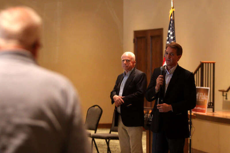 Congressman Jeff Flake and Senator John McCain speaking to supporters at a rally in Goodyear, Arizona.

Please attribute to Gage Skidmore if used elsewhere.