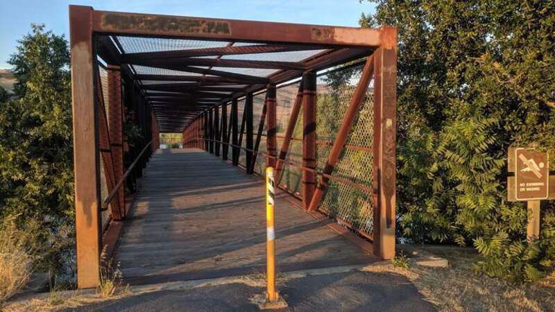 A bridge over Coyote Creek on the Coyote Creek Trail in South San Jose next to Monterey Road