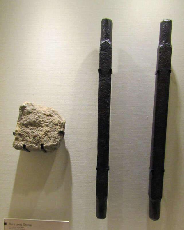 Display at the Church History Museum in Salt Lake City, Utah. It features pieces from Liberty Jail, including a stone from the floor, and iron bars from a window.