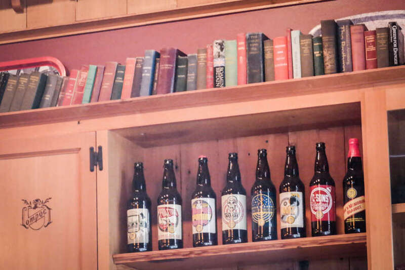 Bottled beer on display at Lompoc Brewing Company Fifth Quadrant in Portland, Oregon