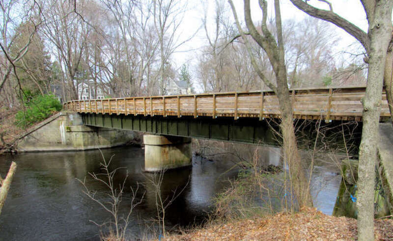 Newton Lower Falls Greenway pedestrian bridge in April 2016
