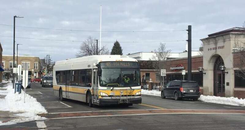 MBTA route 465 bus in Danvers in February 2021