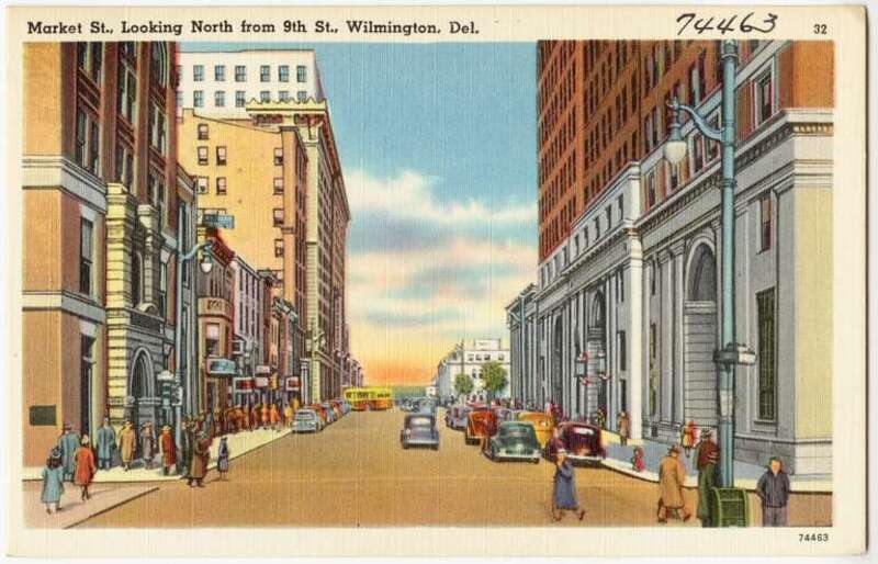 Title: Market St., looking north from 9th St., Wilmington, Del.
Subjects: Cities &amp;amp; towns
Places: Delaware &amp;gt; New Castle (county) &amp;gt; Wilmington
Notes: Title from item.
Extent: 1 print (postcard) : linen texture, color ; 3 1/2 x 5 1/2