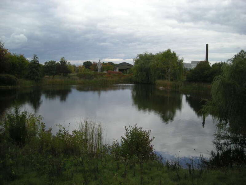 A pond in the Sculpture Park at the Frederik Meijer Gardens &amp;amp; Sculpture Park in Grand Rapids Township, Michigan (United States).