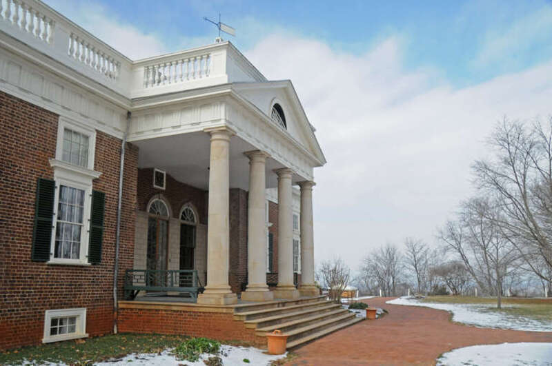 Monticello front portico - home of US President Thomas Jefferson - near Charlottesville, Virginia