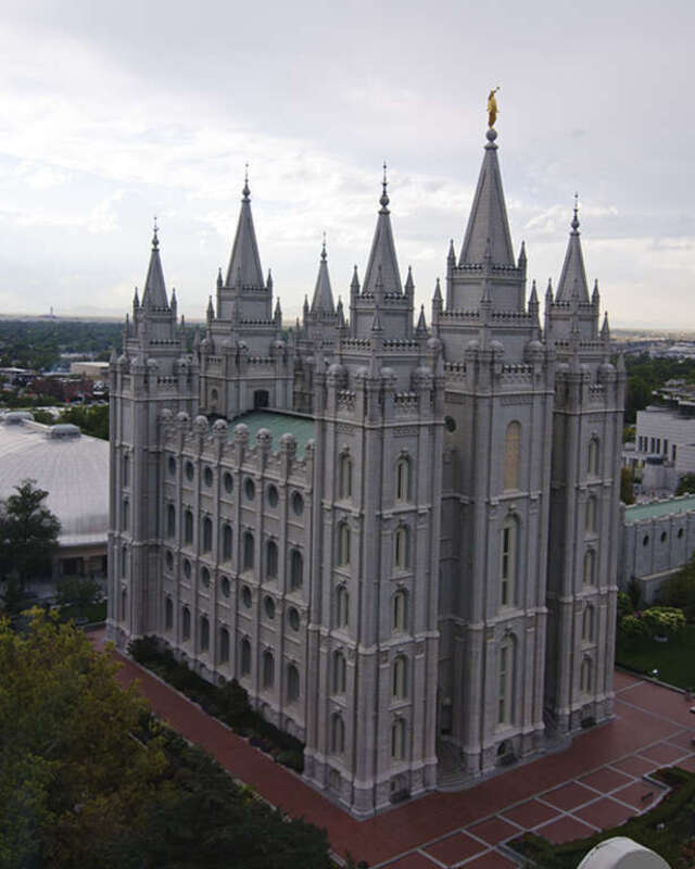 High level view of the Mormon Temple in Salt Lake City