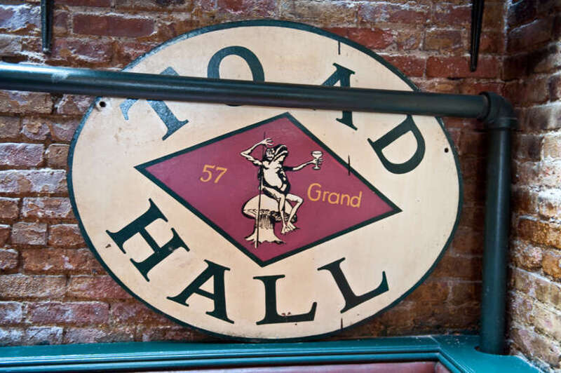 Toad Hall Pub. Somehow, they've allowed some frogs into the pub.