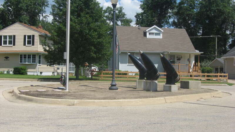 Junction of Normandy Drive and Guam Avenue in Mishawaka, Indiana, United States.  This intersection is part of the Normain Heights Historic District, a historic district that is listed on the National Register of Historic Places.